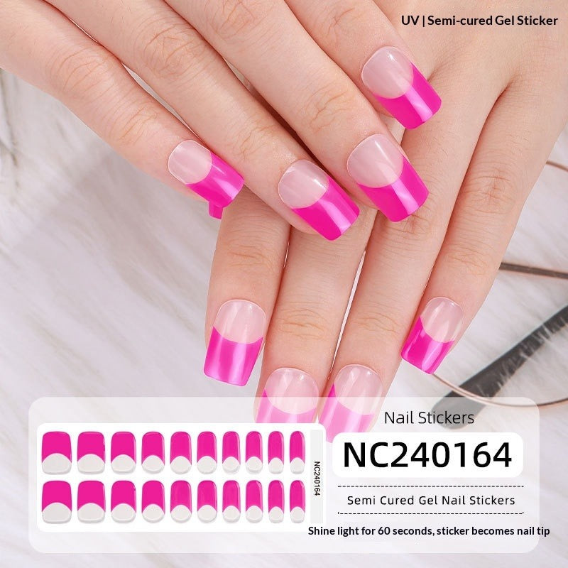 Semi-Cured Gel Nail Strips French Solid Color Clean Design (MOQ=3)