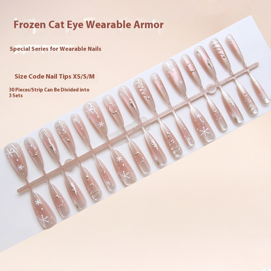 Nail Tips  Prefabricated nail Christmas Three-dimensional Snowflake Ice Clear Blush cat eye Nail Art Wear 30 pieces｜365nails