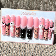 365nails: "Puppy Love" – 3D Dog & Bowknot Handmade Medium Almond Nails