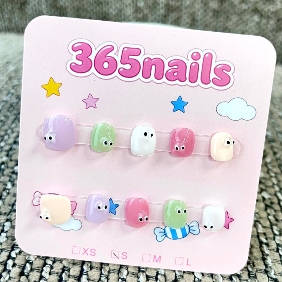 365nails: "Pastel Ghost Party" – 3D Cartoon Character Handmade Short Square Nails