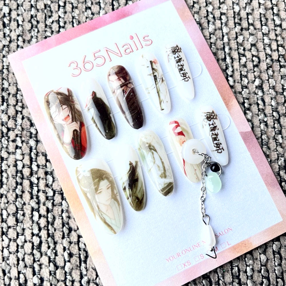 365nails: "Mo Dao Zu Shi Wei Wuxian & Lan Wangji" – Unhas Postiças Artesanais Formato Amêndoa Média
