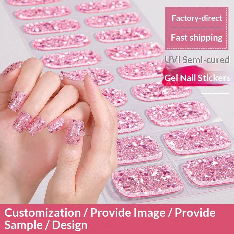 Semi-Cured Gel Nail Strips Fine Glitter Shimmer Glossy Design (MOQ=3)
