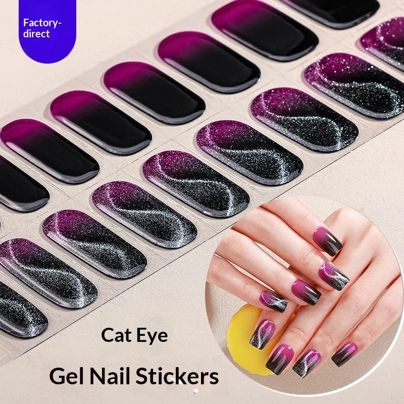 Semi-Cured Gel Nail Strips Sparkle Spotlight Cat Eye Glossy Design (MOQ=3)