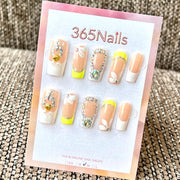 "Néon manucure française cristal coquillage" - Vente en gros, ongles faits main ultra-doux à ajustement flexible (MOQ=100)