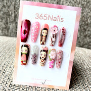 365nails: "Demon Slayer Nezuko" – Handmade Medium Trapezoid Press-On Nails