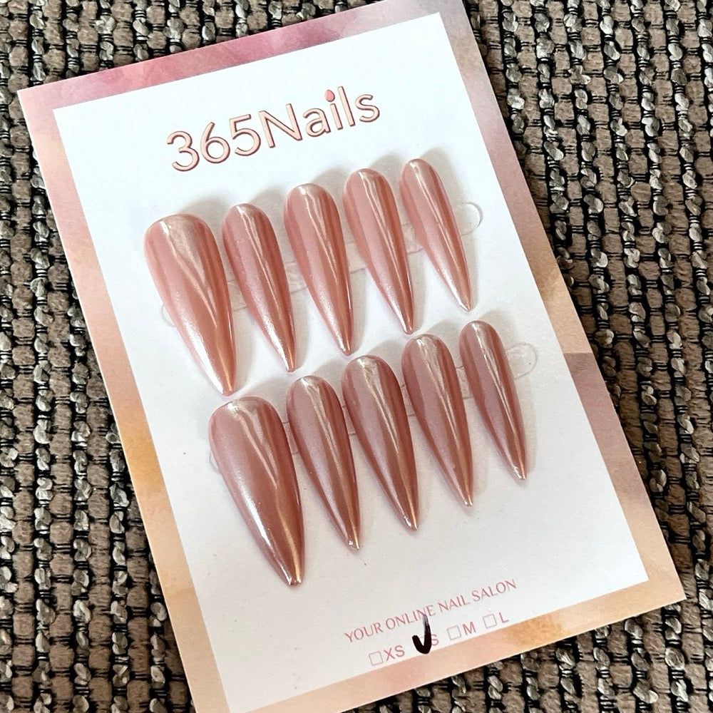 Copper Mirror - Rose Gold Pointed Press-On Nails