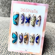 365nails: 프리즘의 날개 – 핸드페인팅 나비 아트 수제 코핀형 네일