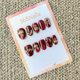 365nails: "Burgundy Gold 3D Texture Cat Eye" – handmade press-on nail