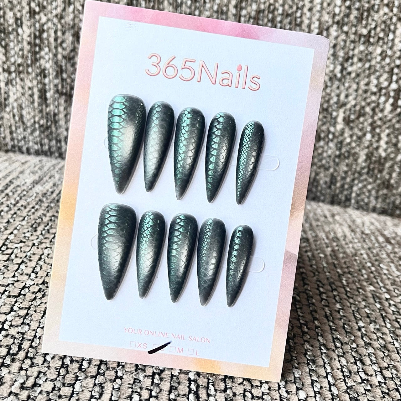 Iridescent Green Scale Stiletto Press-On Nails