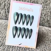 Iridescent Green Scale Stiletto Press-On Nails