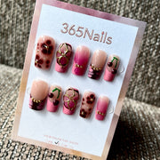 Burgundy Relic - Wine Gold 3D Floral Press-On Nails