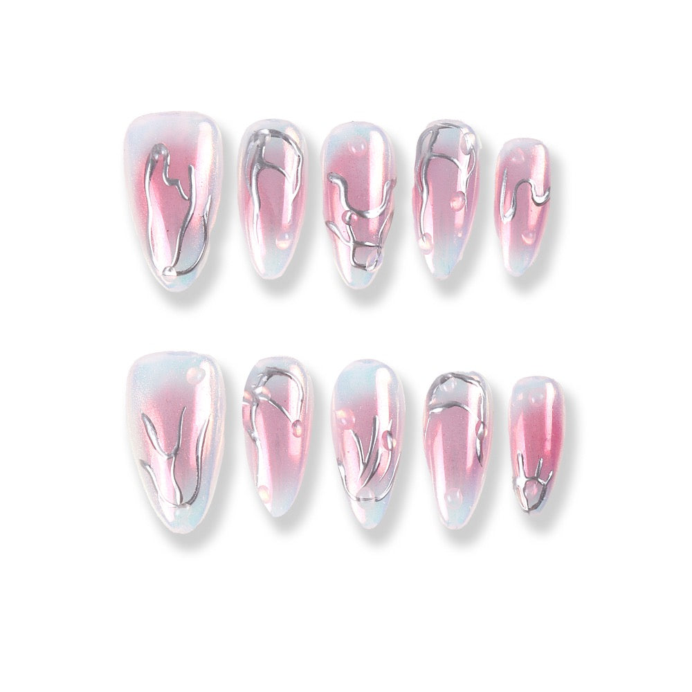 365Nails Holographic Jelly Silver-Line Almond Tips