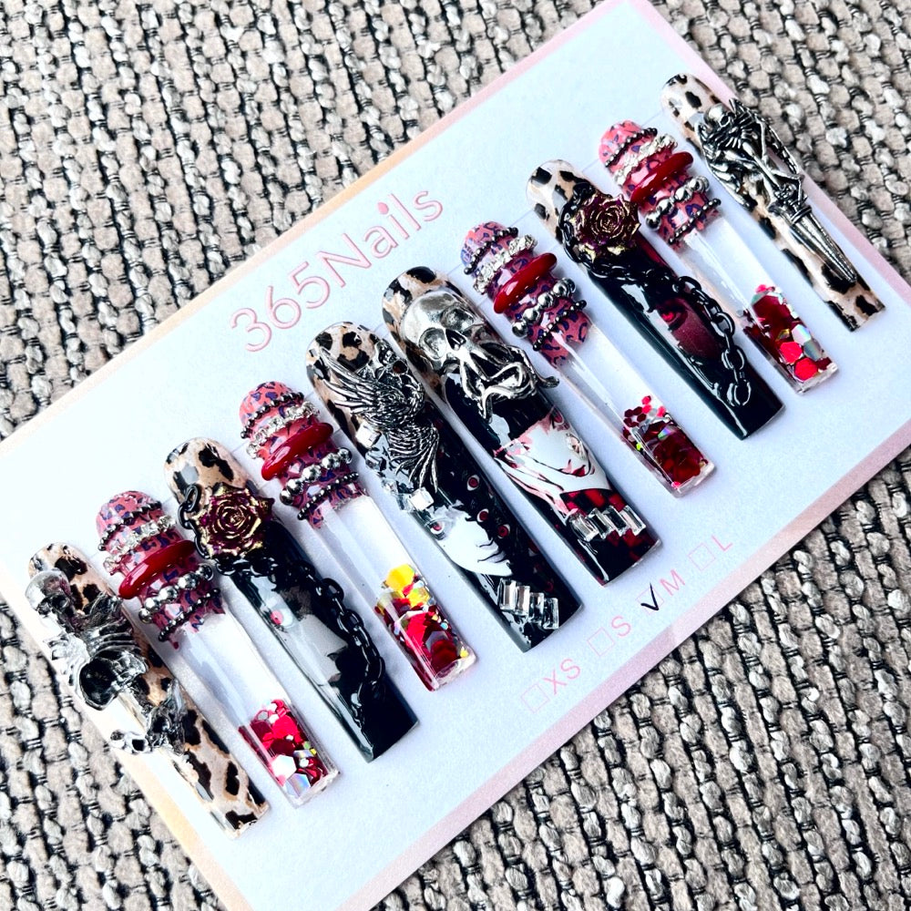 365nails: "Crimson Noir" – 3D Dark Art Handmade Coffin Nails-5.5cm