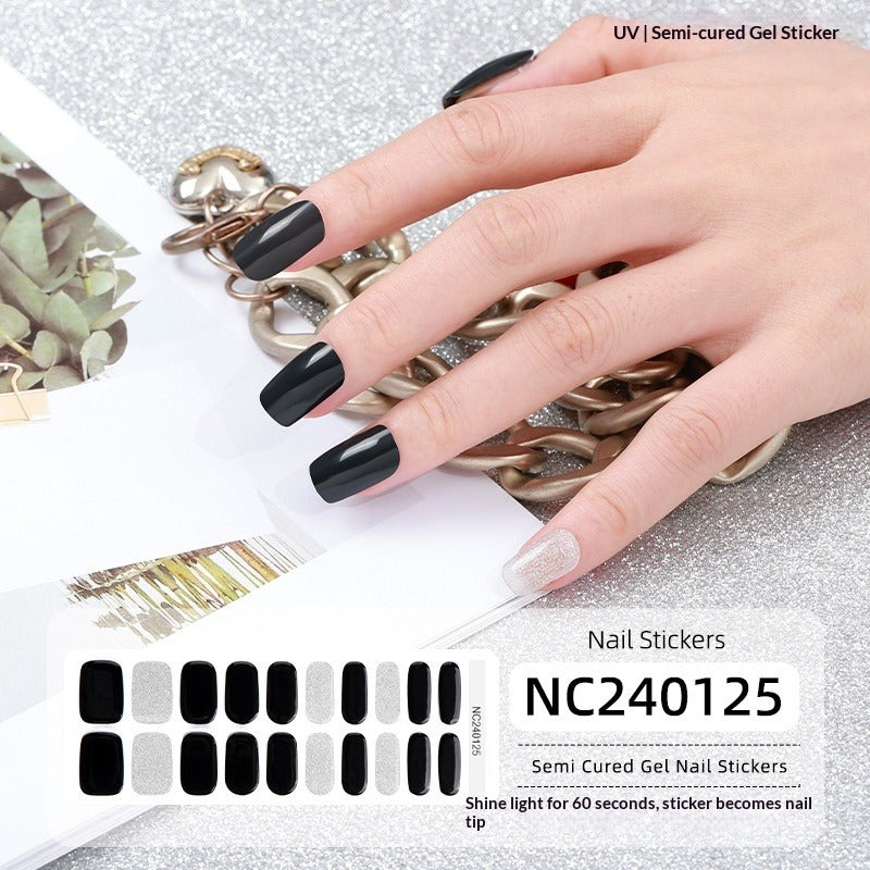 Semi-Cured Gel Nail Strips Sparkle Diagonal Cat Eye Glossy Design (MOQ=3)