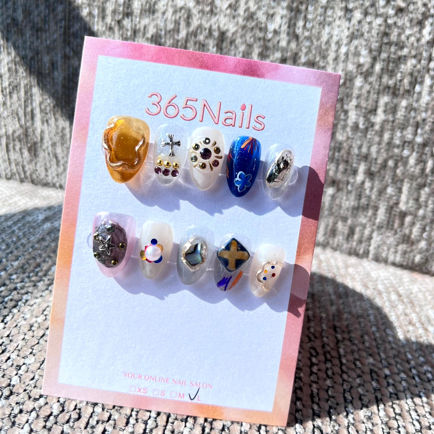 365nails: "Eclectic Y2K Charm" – 3D Amber & Mixed Media Handmade Oval Nails