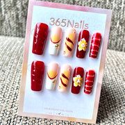 365nails: "Scarlet Sunflower" – Handmade Medium Square Press-On Nails