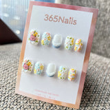 Sweet & Dopamine: "Oil Painting Garden" – 3D Textured Floral, Pink Bear & Pastel Blue French Short Nails