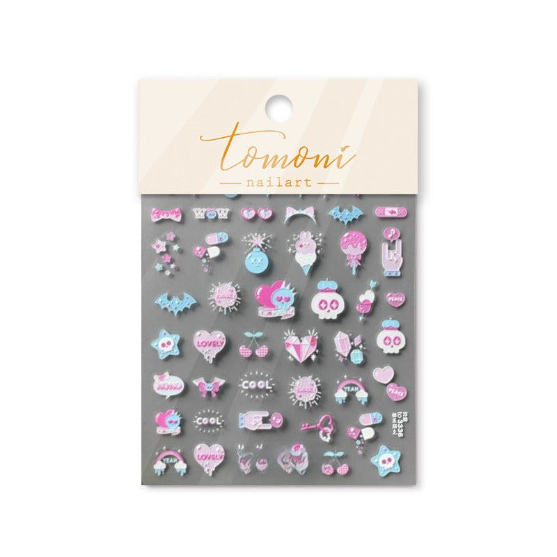 Pastel Goth Nail Stickers – 5D Embossed Y2K & Sweet Gothic Set