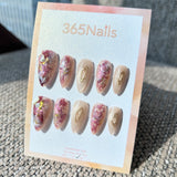 Ethereal Ink: "Gilded Berry" – Mauve Marble & Beige Cat Eye with Shells & Liquid Gold Metal Almond Nails