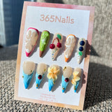 Sculpted Flora: "Juicy Fruit Punch" – 3D Cherries, Citrus Slices & Blueberries Mix-Match Stiletto Nails