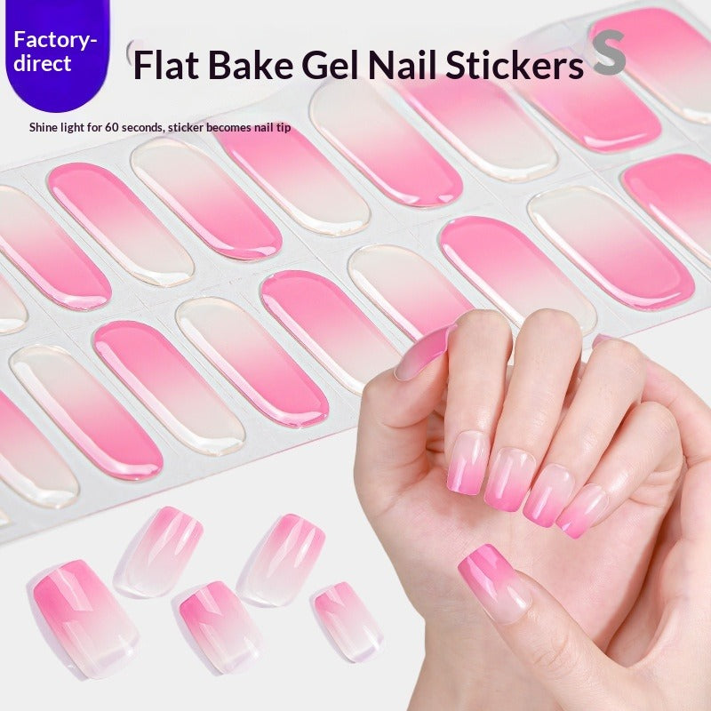 Semi-Cured Gel Nail Strips French Gradient Sparkle Pink Glossy Set (MOQ=3)