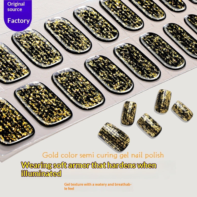 Semi-Cured Gel Nail Strips Brocade Sparkle Cloud Pattern Gold Glossy Set (MOQ=3)