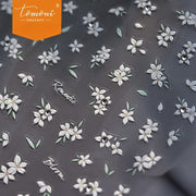 White Floral Crystal Nail Stickers – 5D Embossed Fresh Bloom Set