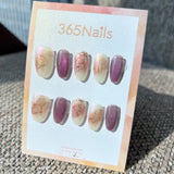 Ethereal Ink: "Mauve Twilight" – Dusty Grape Cat Eye & Amber Ink Marble with Gold Shimmer Oval Nails