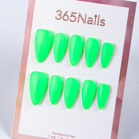 365nails neon green matte long tips