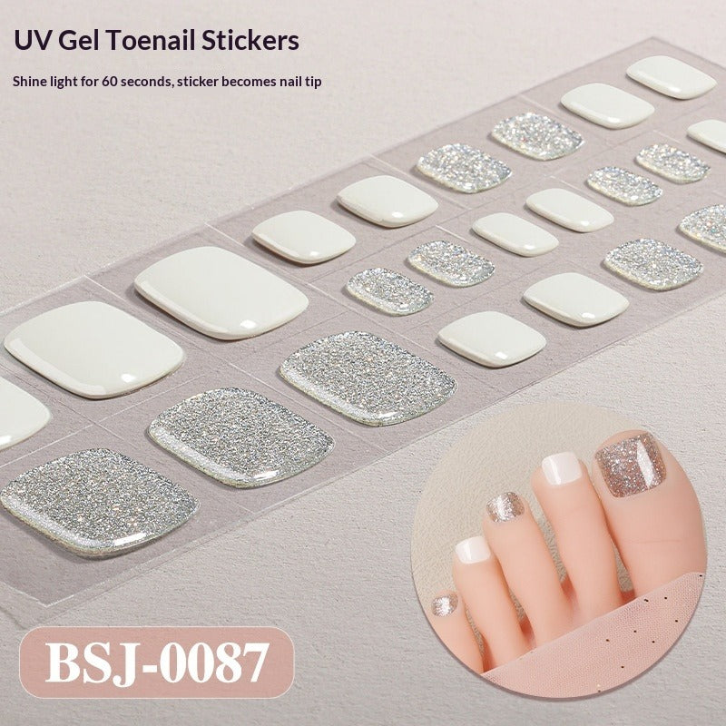 Semi-Cured Gel Nail Strips Toe Nails Pure Color Mismatch Glitter Glossy Set (MOQ=3)
