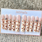 365nails : ongles press-on faits main, longs, forme trapèze, motif léopard orné de strass