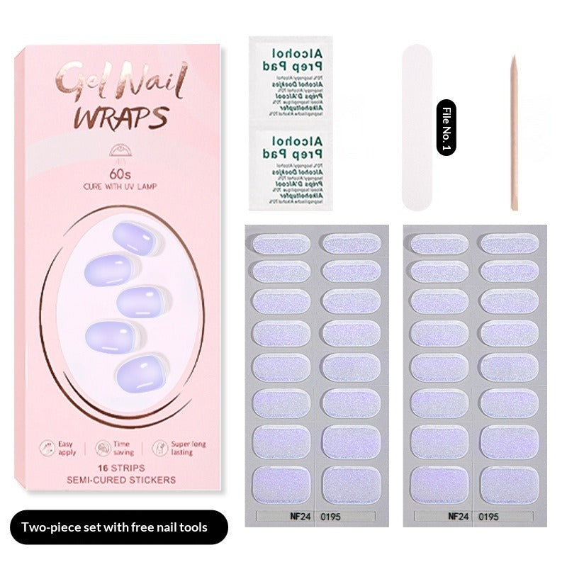 Semi-Cured Gel Nail Strips Pure Solid Glitter Glossy Design (MOQ=3)