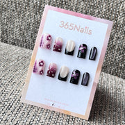 Purple & Black Floral Ombre Squoval Press-On Nails