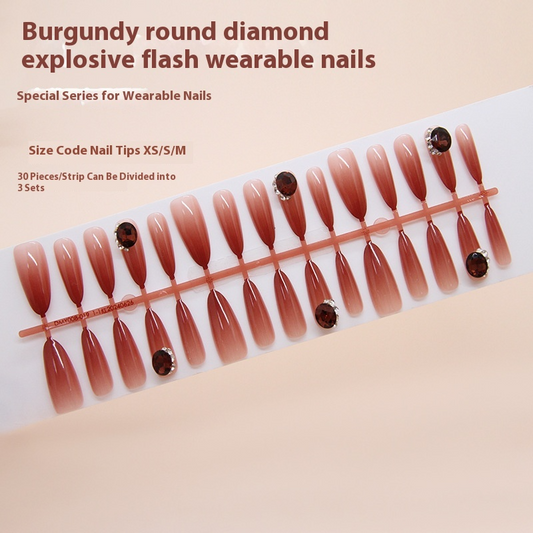 Nail Tips  prefabricated red pigeon eggs, sparkling diamonds, extravagant and white, and 30 long diamond manicure pieces.｜365nails