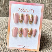 365nails: "Blush Opulence" – Gemstone & Gold Foil Handmade Short Square Nails