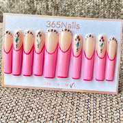 365nails: "Electric Doll" – 3D Gem French Tip Handmade Press on Nails Long Square Nails