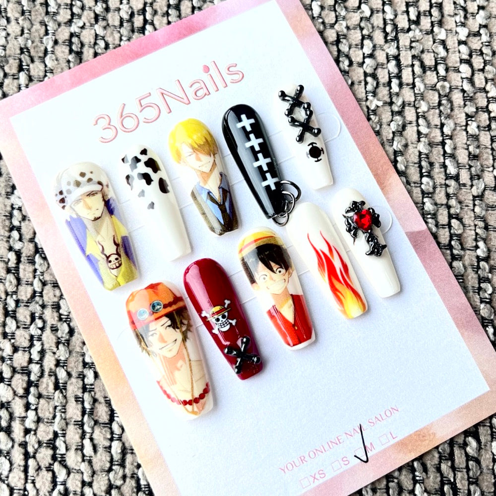365nails: "One Piece Straw Hat Crew" – Handmade Medium Trapezoid Press-On Nails