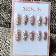 Pink 3D Floral Glitter Press-On Nails