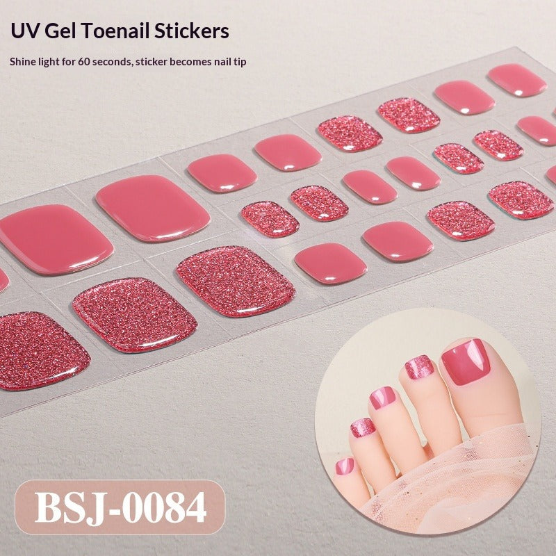 Semi-Cured Gel Nail Strips Toe Nails Pure Color Glitter Mismatch Glossy Set (MOQ=3)