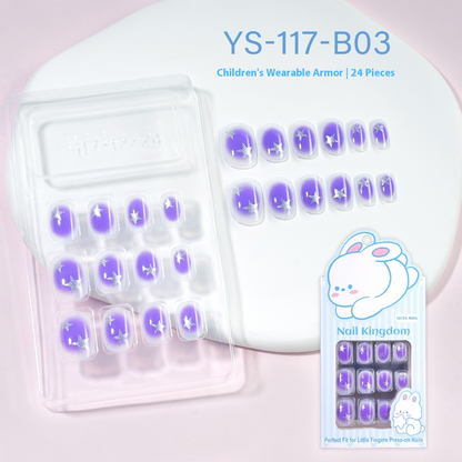 Children press on nails, cartoon 24-piece boxed finished product, sweet and cute children's removable fake nail patch manicure