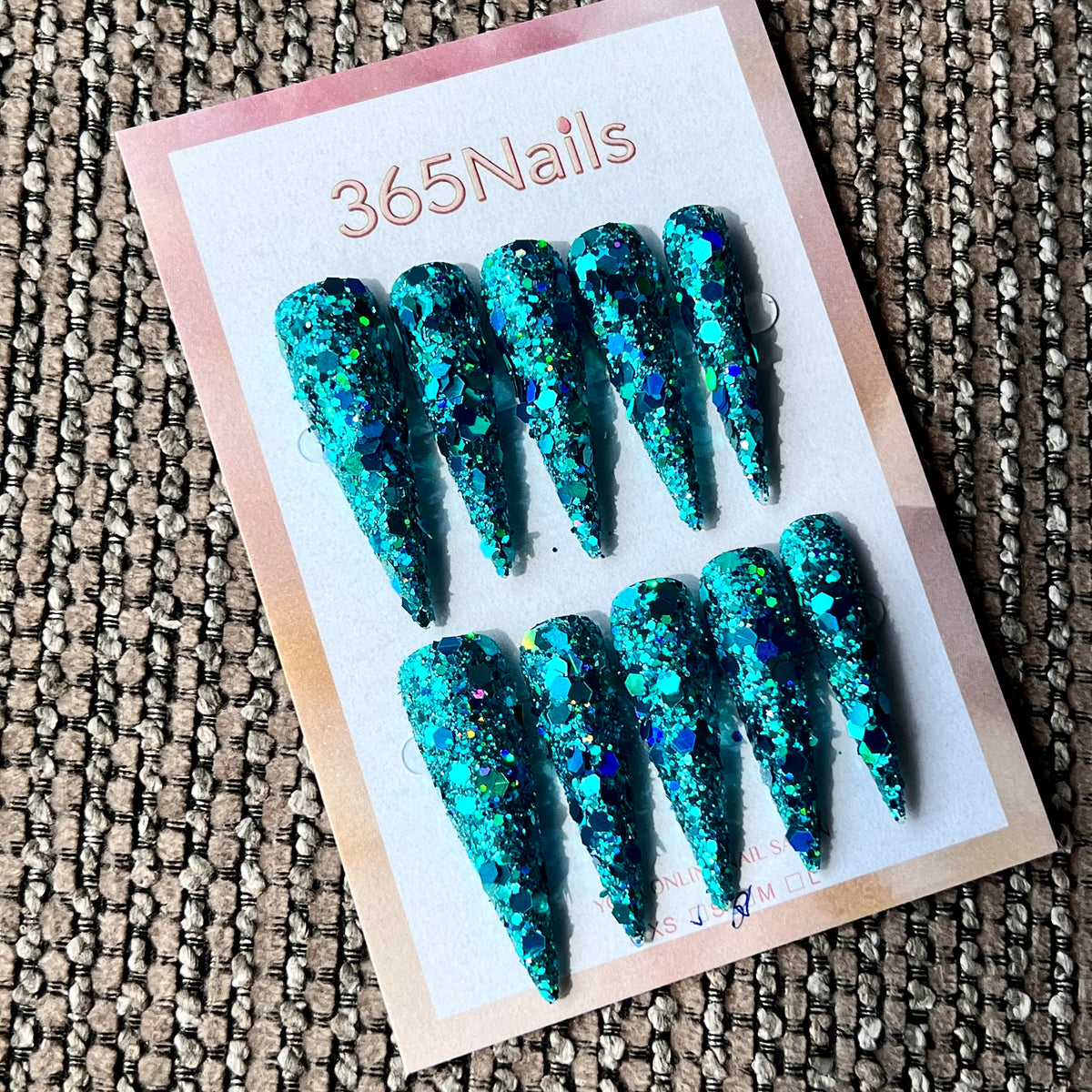 Ocean Crush - Teal Chunky Glitter Stiletto Press-On Nails | Starry Glitter Series