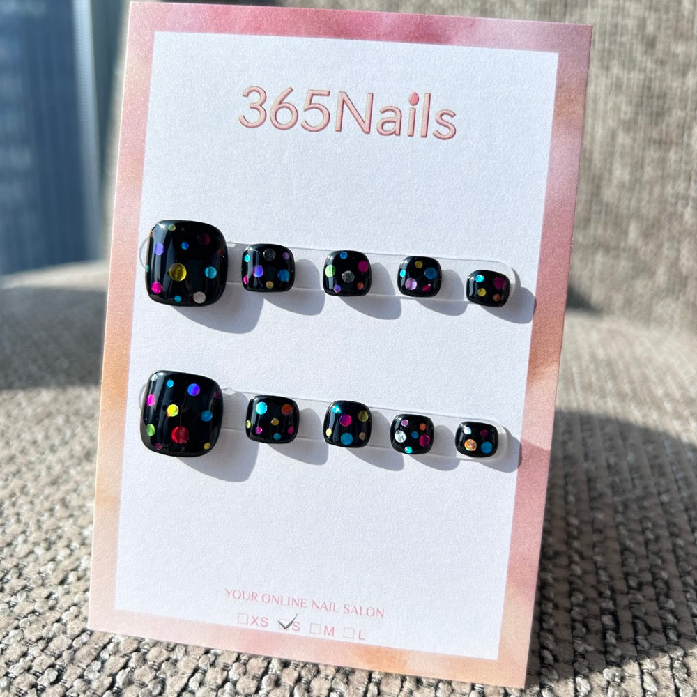 365nails: "holographic polka dot" – handmade press-on toenails / pedicure