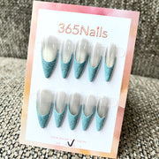 Azure Frost: "Sky Glow" – Long Almond Press-on Nails