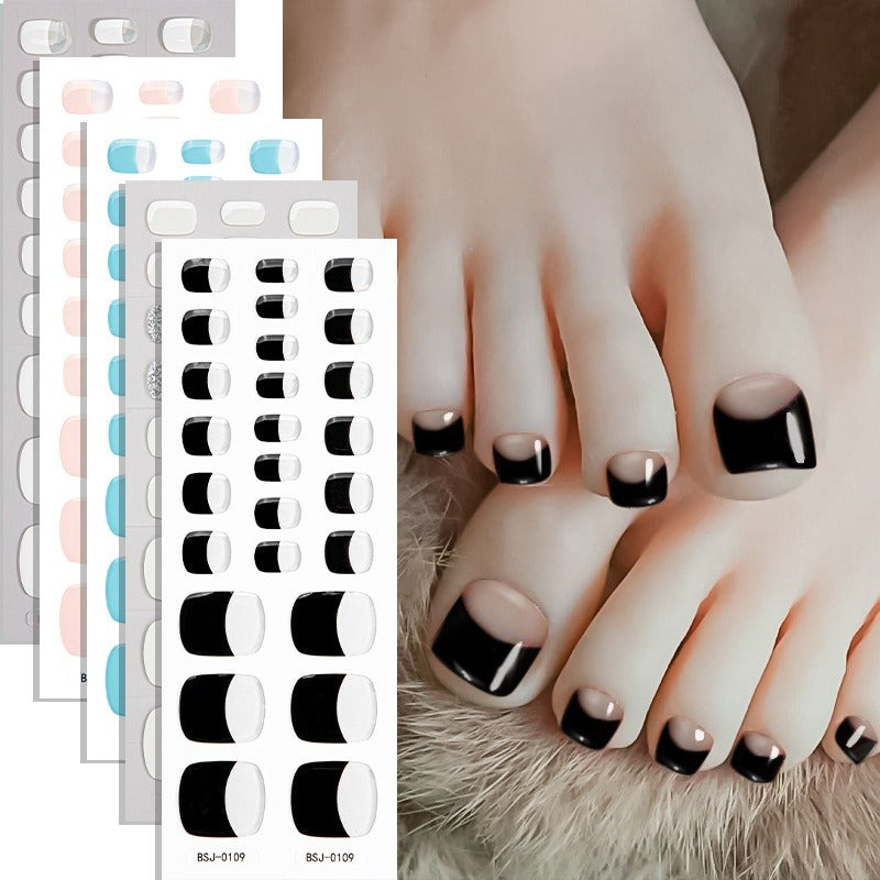 Semi-Cured Gel Nail Strips French Style Toe Nails Clean Glossy Set (MOQ=3)