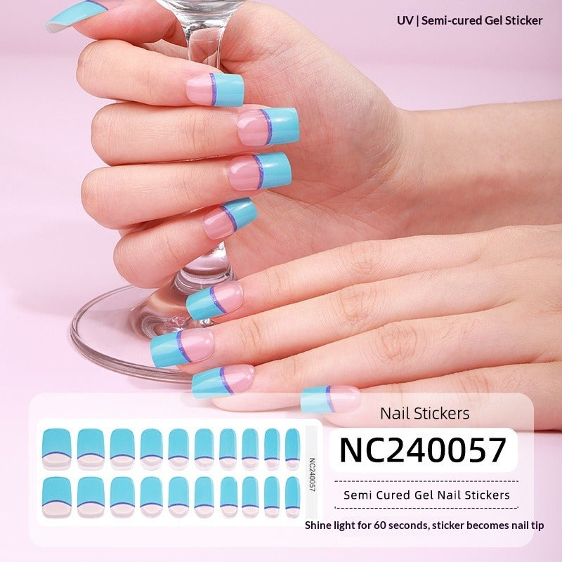 Semi-Cured Gel Nail Strips French Pastel Tips Soft Gradient Glossy Set (MOQ=3)