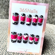 365nails: 레트로 시크 – 3D 리본 & 도트 수제 코핀형 프레스온 네일