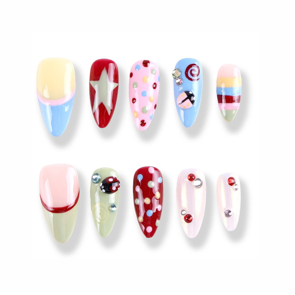 Colorful Candy-Inspired Press-On Nails with Dots and Fun Details