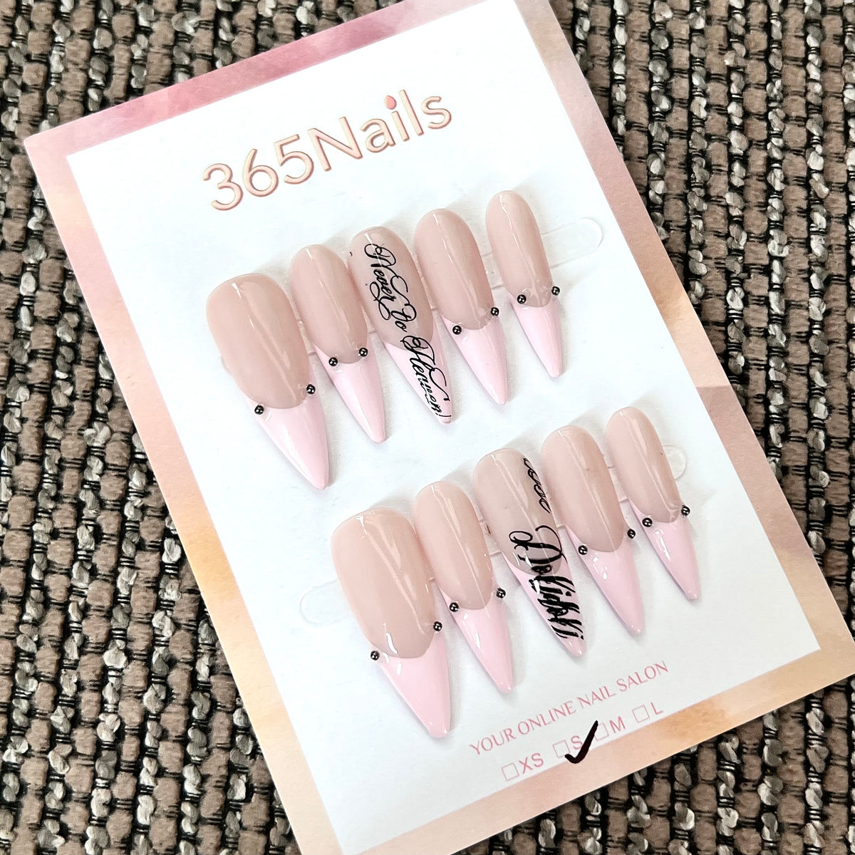 Blush Script - Pink Black Graphic Press-On Nails