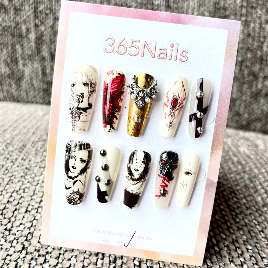 365nails: "NANA Osaki & Komatsu Inspired" – Handmade Medium Trapezoid Press-On Nails
