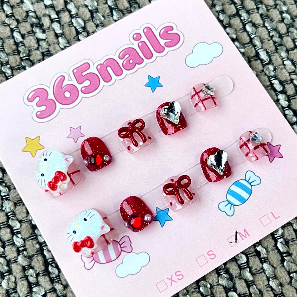 365nails: "Hello Kitty Love" – 3D Character Handcrafted Sweet Short Square Nails